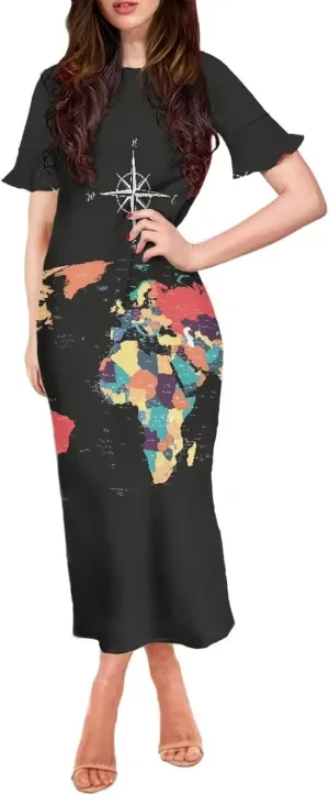 Womens Long Dresses with Half Sleev Plus Size Fall Summer Crewneck Dress for Party Wedding