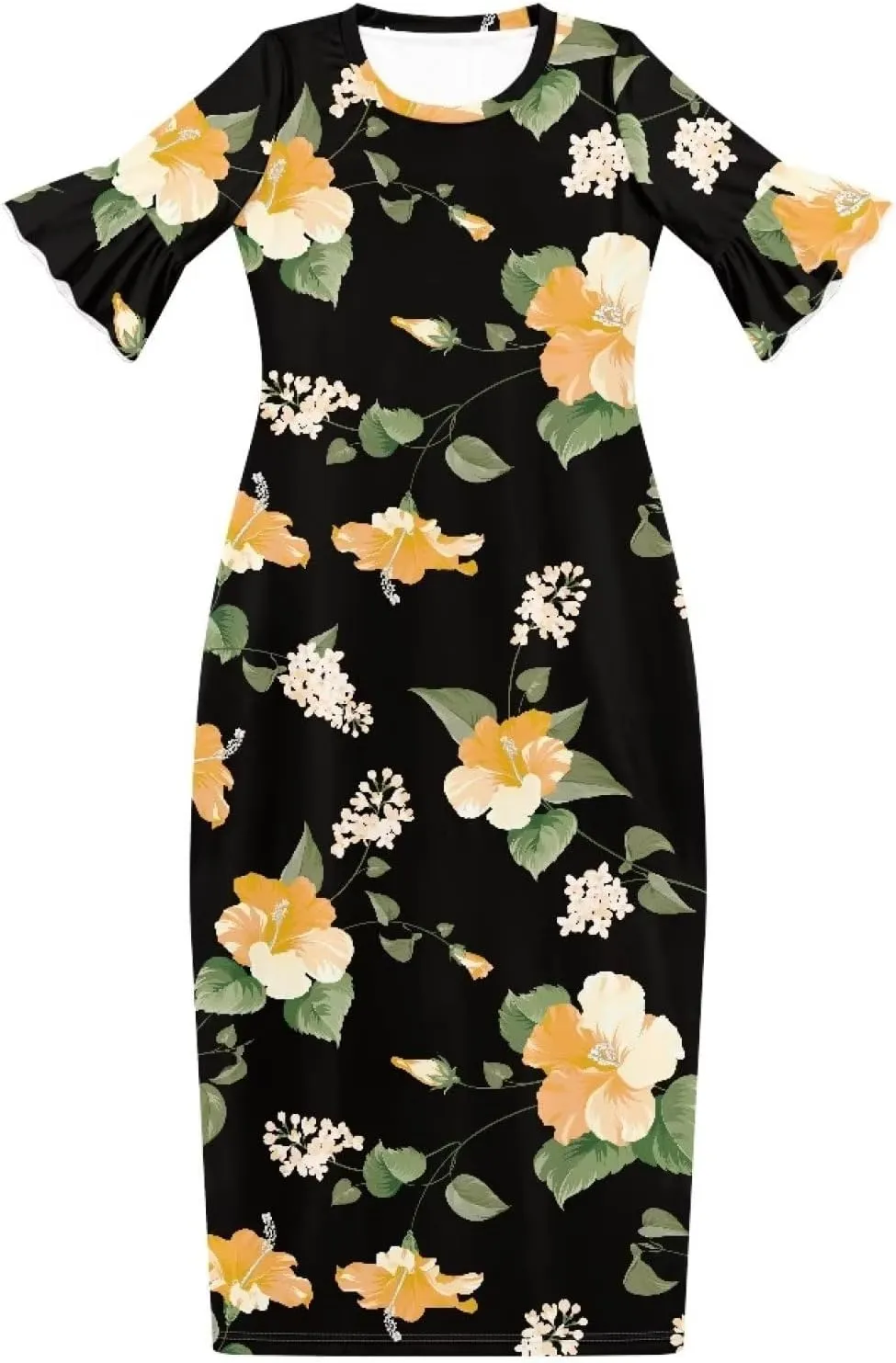 Womens Long Dresses with Half Sleev Plus Size Fall Summer Crewneck Dress for Party Wedding