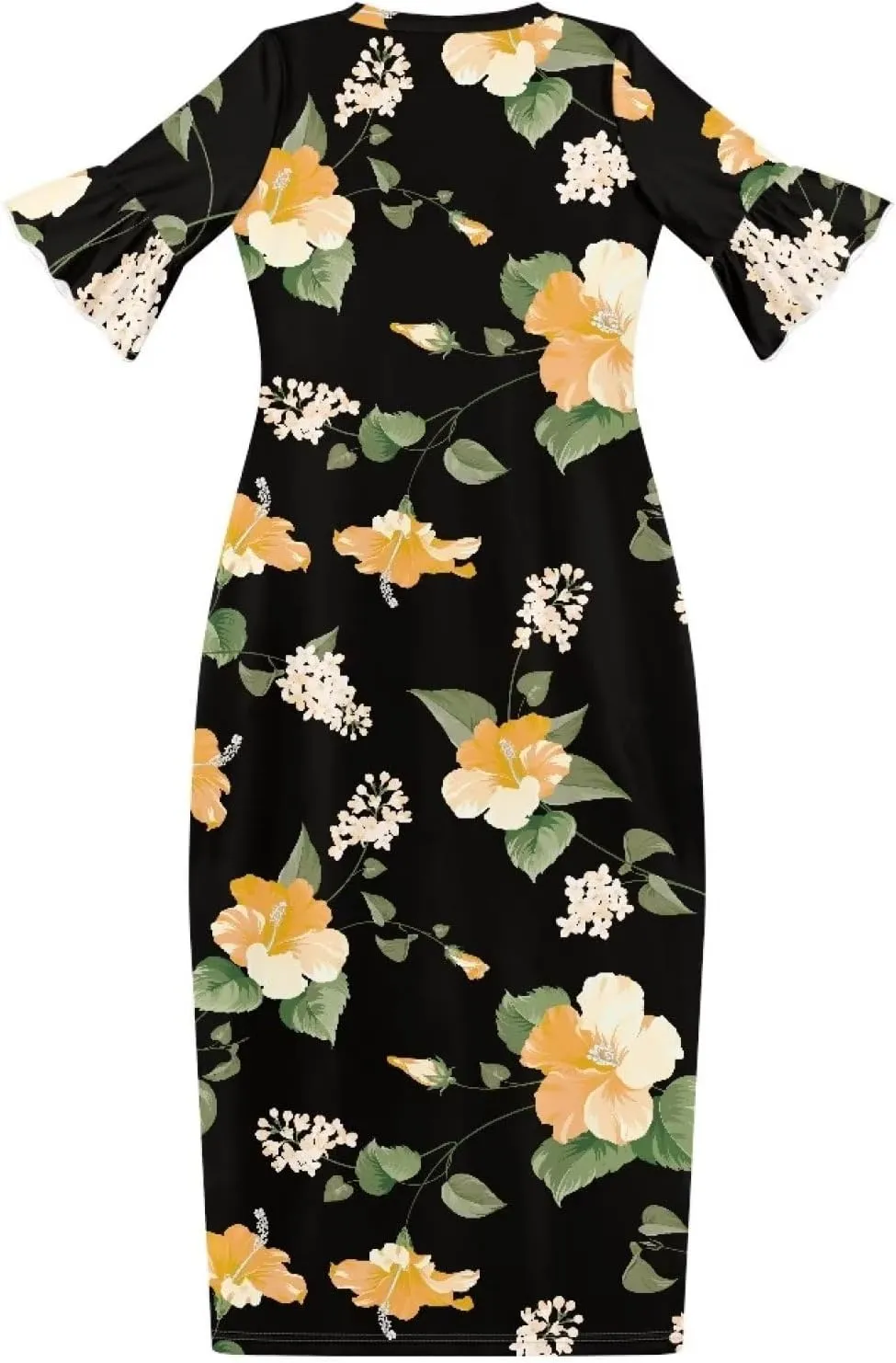 Womens Long Dresses with Half Sleev Plus Size Fall Summer Crewneck Dress for Party Wedding