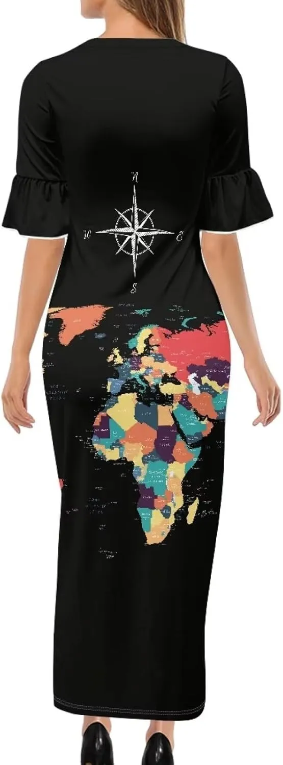 Womens Long Dresses with Half Sleev Plus Size Fall Summer Crewneck Dress for Party Wedding