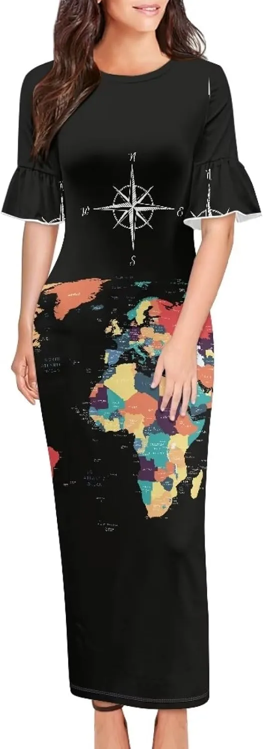 Womens Long Dresses with Half Sleev Plus Size Fall Summer Crewneck Dress for Party Wedding