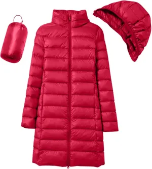 Women's Long Winter Puffer Coat Warm Packable Maxi Down Jacket Removable Hood Parka Winter Coat