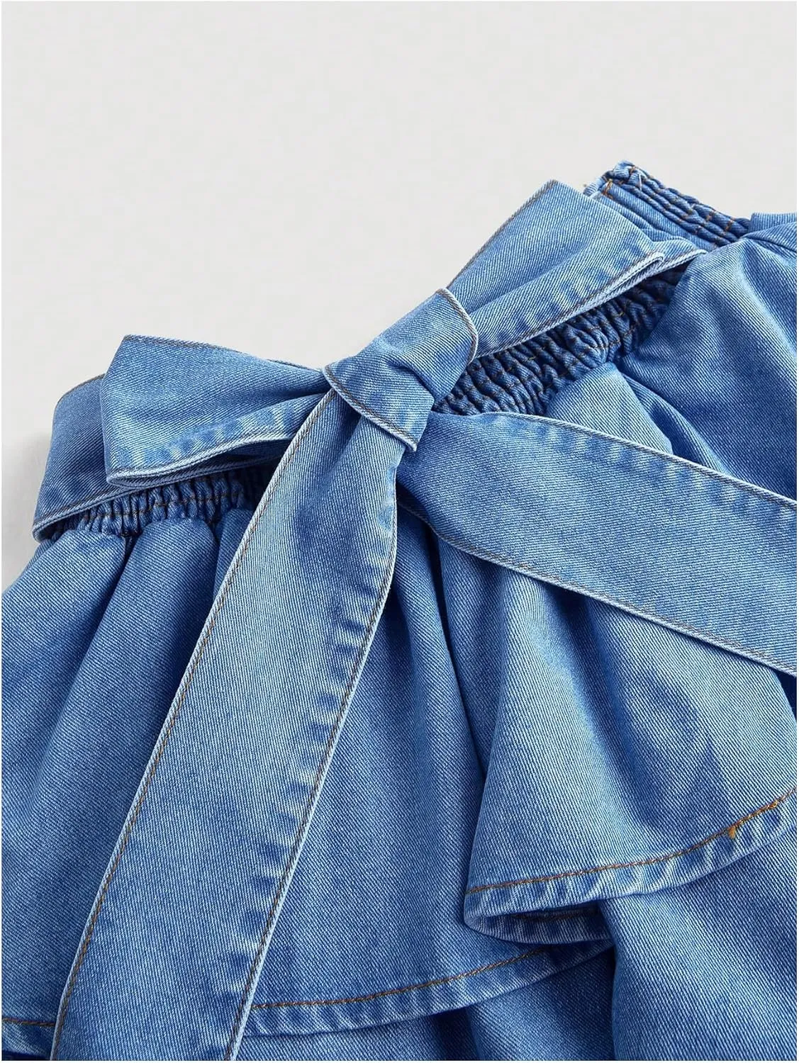 Women's Plus Size Denim Mini Skirt Y2k Bow Tie Knot Ruffle Tiered Short Jean Skirts