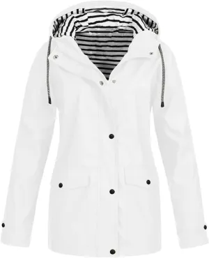 Womens Rain Jacket with Hood Plus Size Waterproof Raincoats Drawstring Lightweight Active Zip Up Hoodie with Pocket
