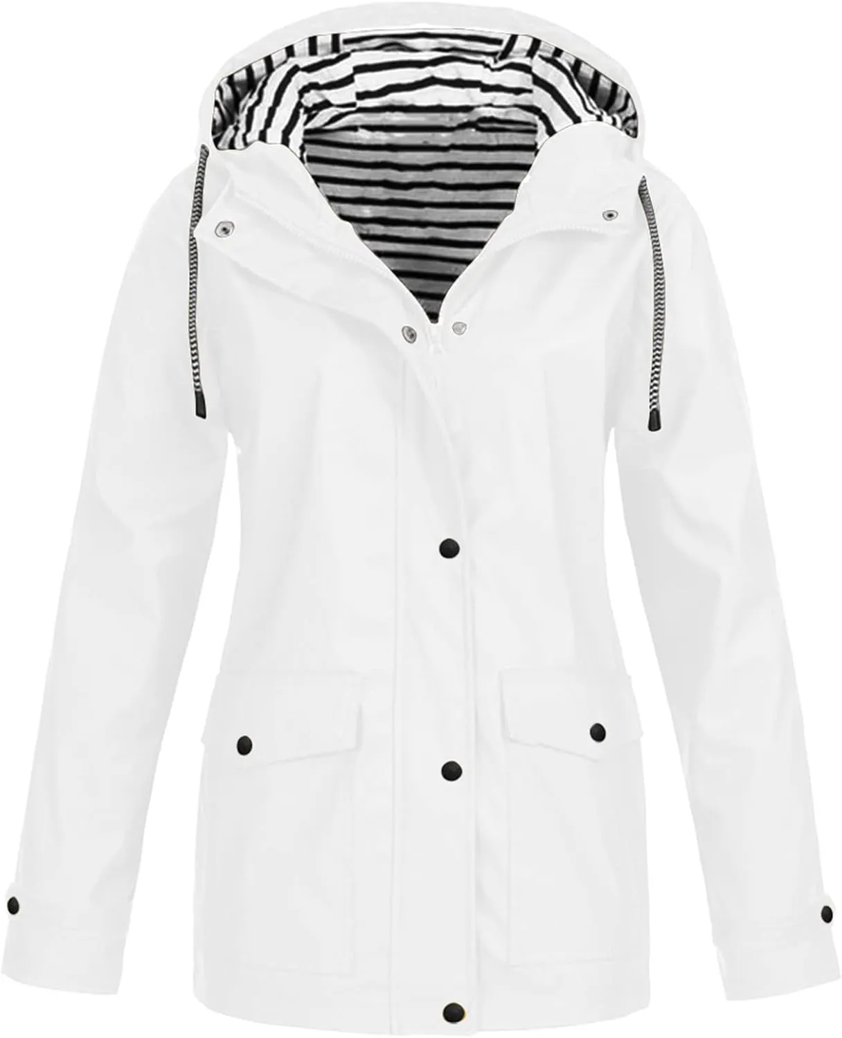 Womens Rain Jacket with Hood Plus Size Waterproof Raincoats Drawstring Lightweight Active Zip Up Hoodie with Pocket