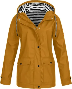 Womens Rain Jacket with Hood Plus Size Waterproof Raincoats Drawstring Lightweight Active Zip Up Hoodie with Pocket