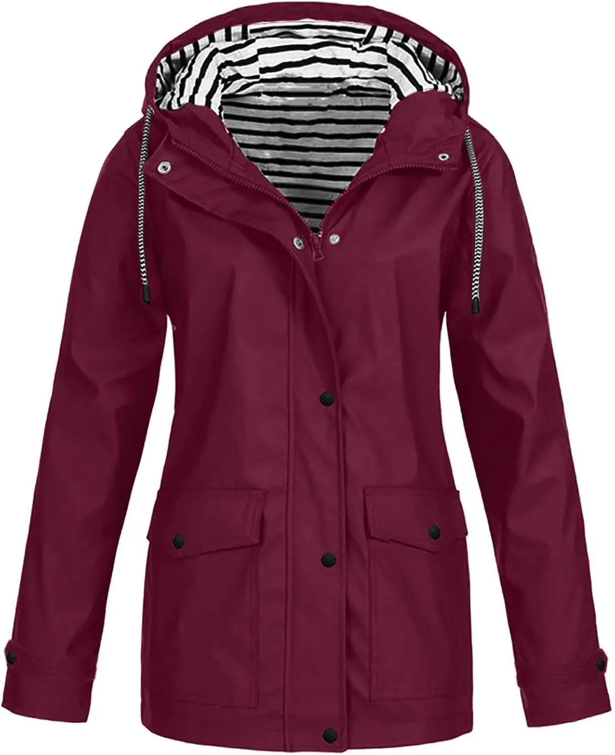 Womens Rain Jacket with Hood Plus Size Waterproof Raincoats Drawstring Lightweight Active Zip Up Hoodie with Pocket