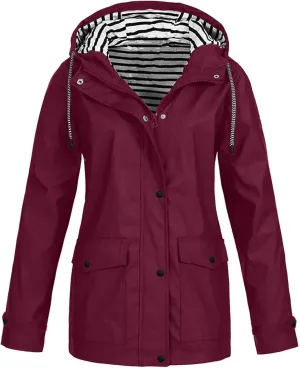 Womens Rain Jacket with Hood Plus Size Waterproof Raincoats Drawstring Lightweight Active Zip Up Hoodie with Pocket
