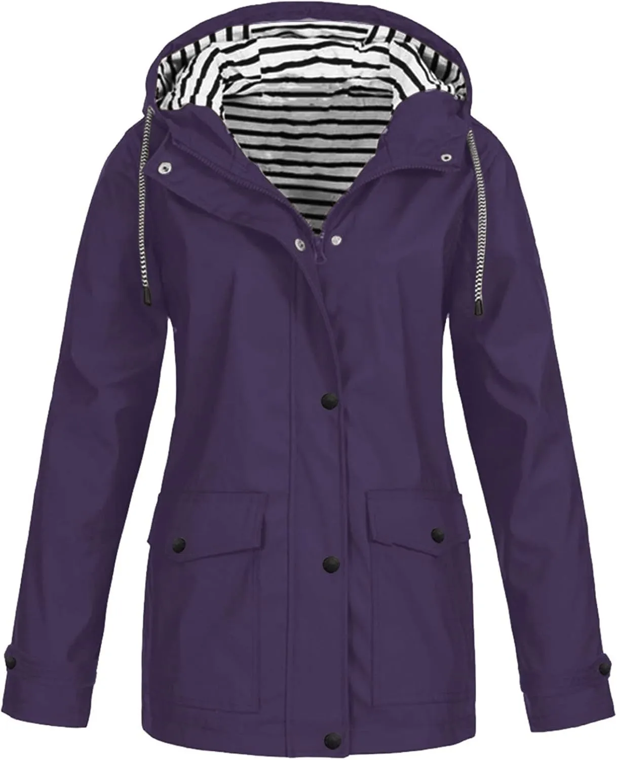 Womens Rain Jacket with Hood Plus Size Waterproof Raincoats Drawstring Lightweight Active Zip Up Hoodie with Pocket