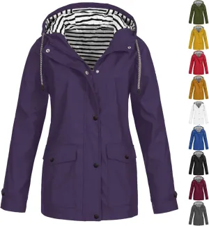 Womens Rain Jacket with Hood Plus Size Waterproof Raincoats Drawstring Lightweight Active Zip Up Hoodie with Pocket