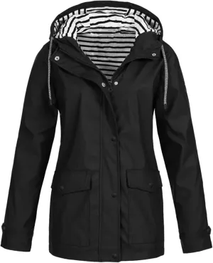 Womens Rain Jacket with Hood Plus Size Waterproof Raincoats Drawstring Lightweight Active Zip Up Hoodie with Pocket