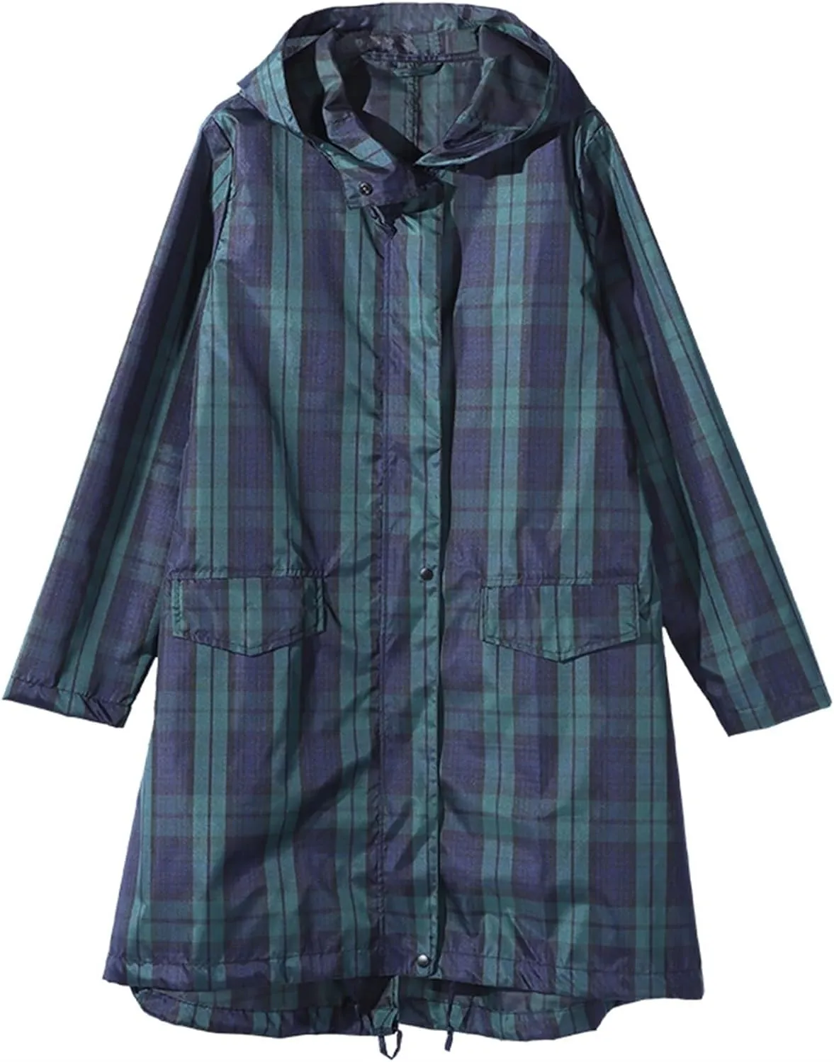 Womens Raincoat Plaid Long Waterproof Rain Jacket Coat Hiking Windbreaker Travel Outdoor Wind And Rain Poncho