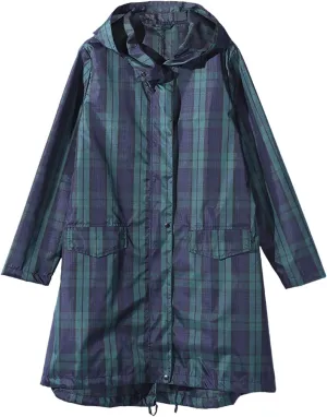 Womens Raincoat Plaid Long Waterproof Rain Jacket Coat Hiking Windbreaker Travel Outdoor Wind And Rain Poncho