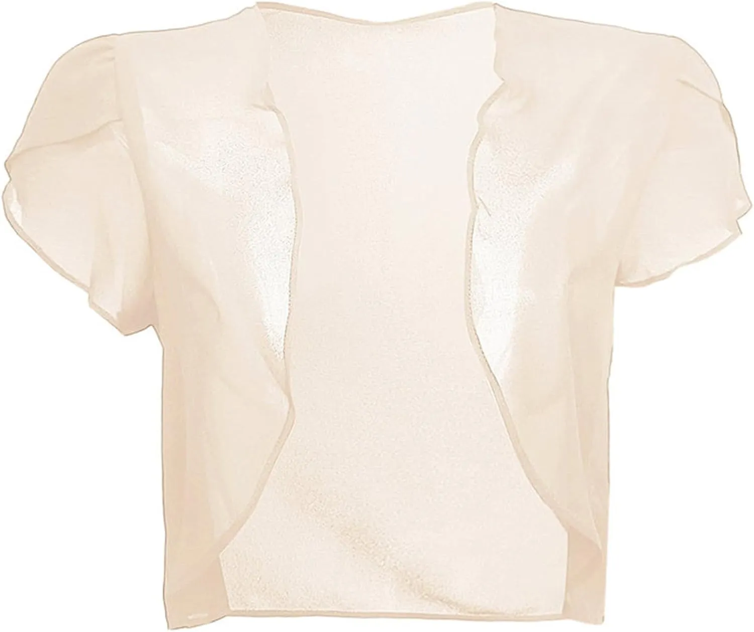 Women's Ruffle Chiffon Shrug Short Sleeve Open Front Sheer Mesh Bolero Cardigan Tops for Evening Dresses