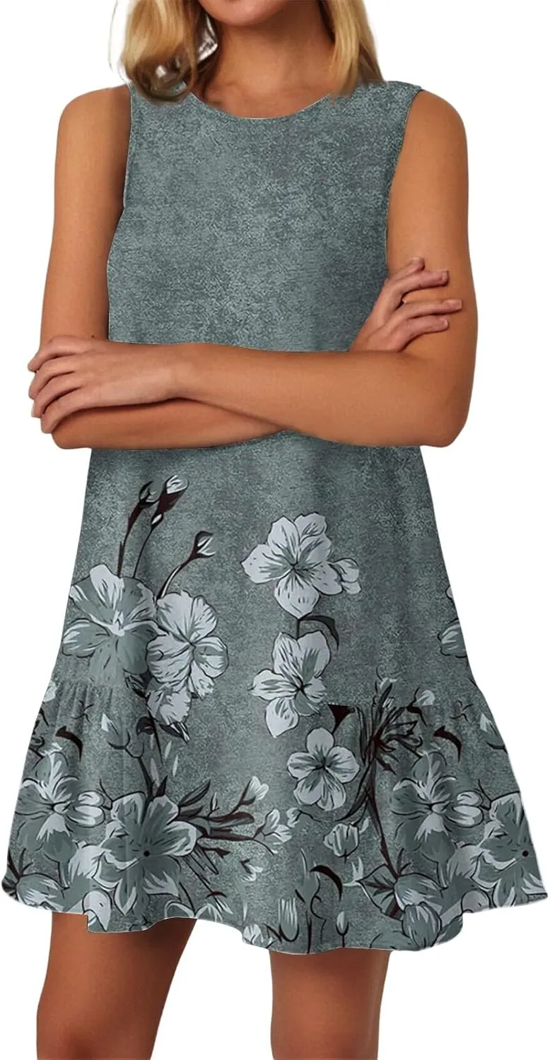 Women's Ruffle Hem Sleeveless Tank Dress Womens Sundress Summer Dresses for Women 2025 Spring Beach Boho Mini Dress