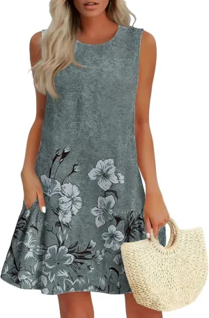 Women's Ruffle Hem Sleeveless Tank Dress Womens Sundress Summer Dresses for Women 2025 Spring Beach Boho Mini Dress