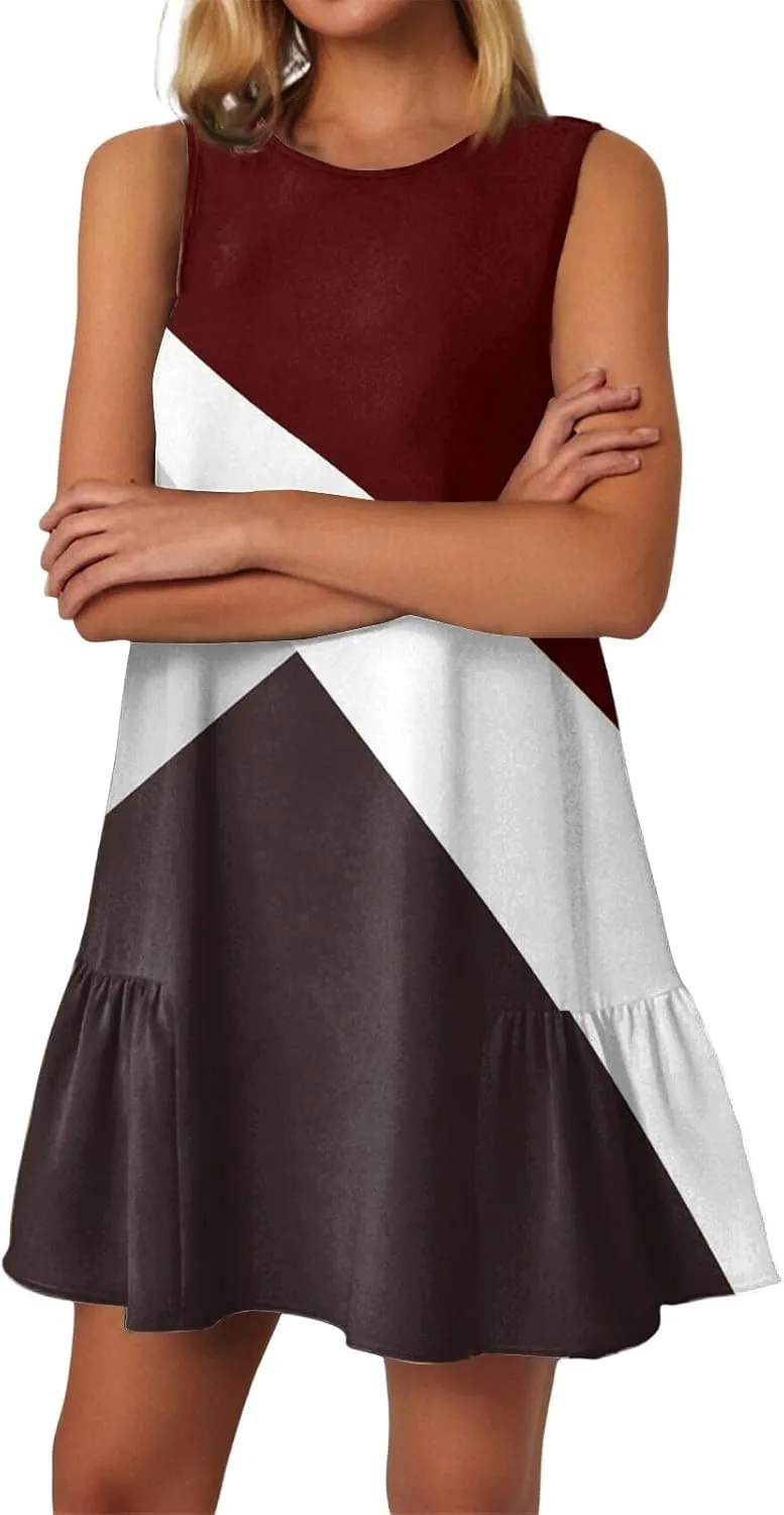 Women's Ruffle Hem Tank Dress Sleeveless Dress for Women Round Neck Casual Smock Summer Mini Dresses