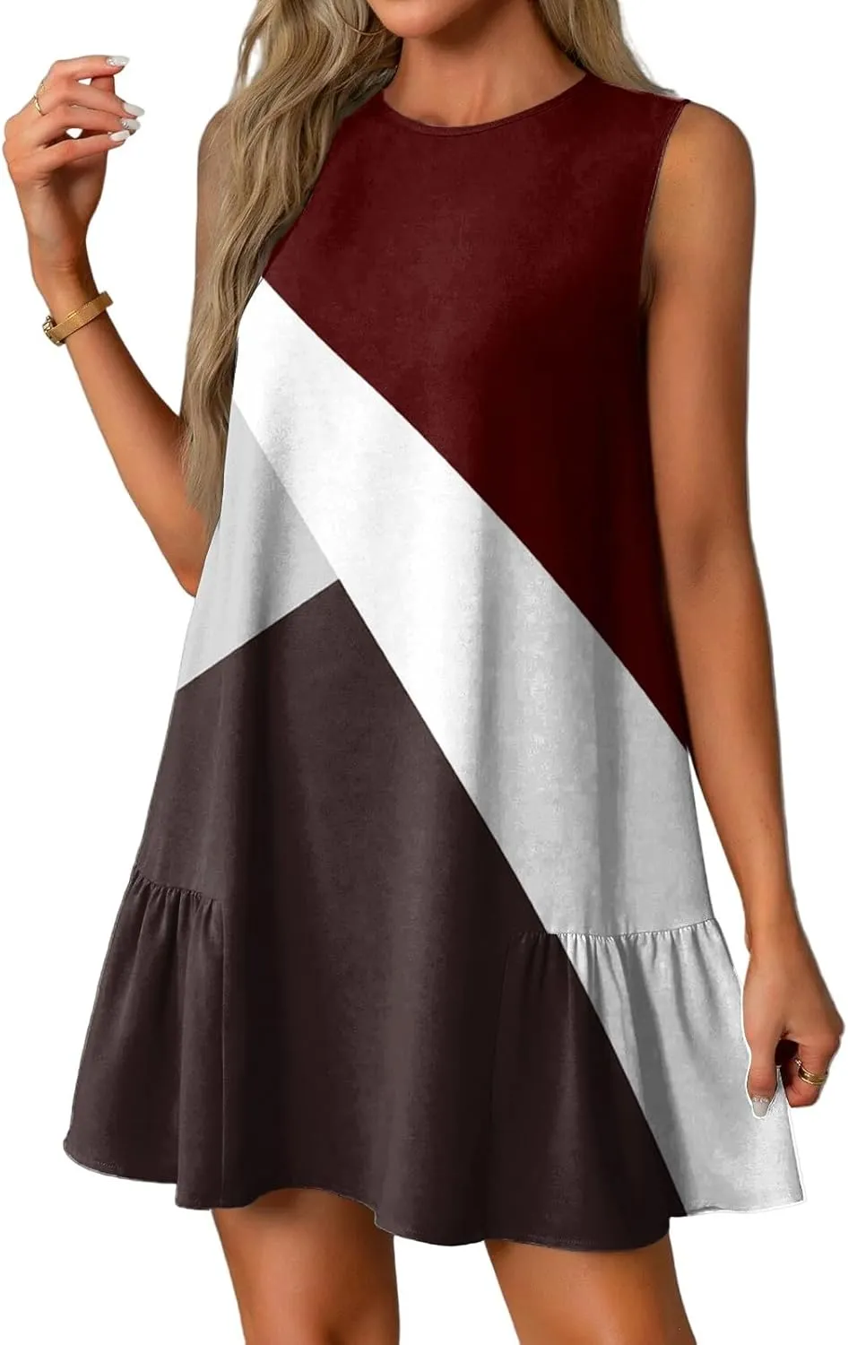 Women's Ruffle Hem Tank Dress Sleeveless Dress for Women Round Neck Casual Smock Summer Mini Dresses
