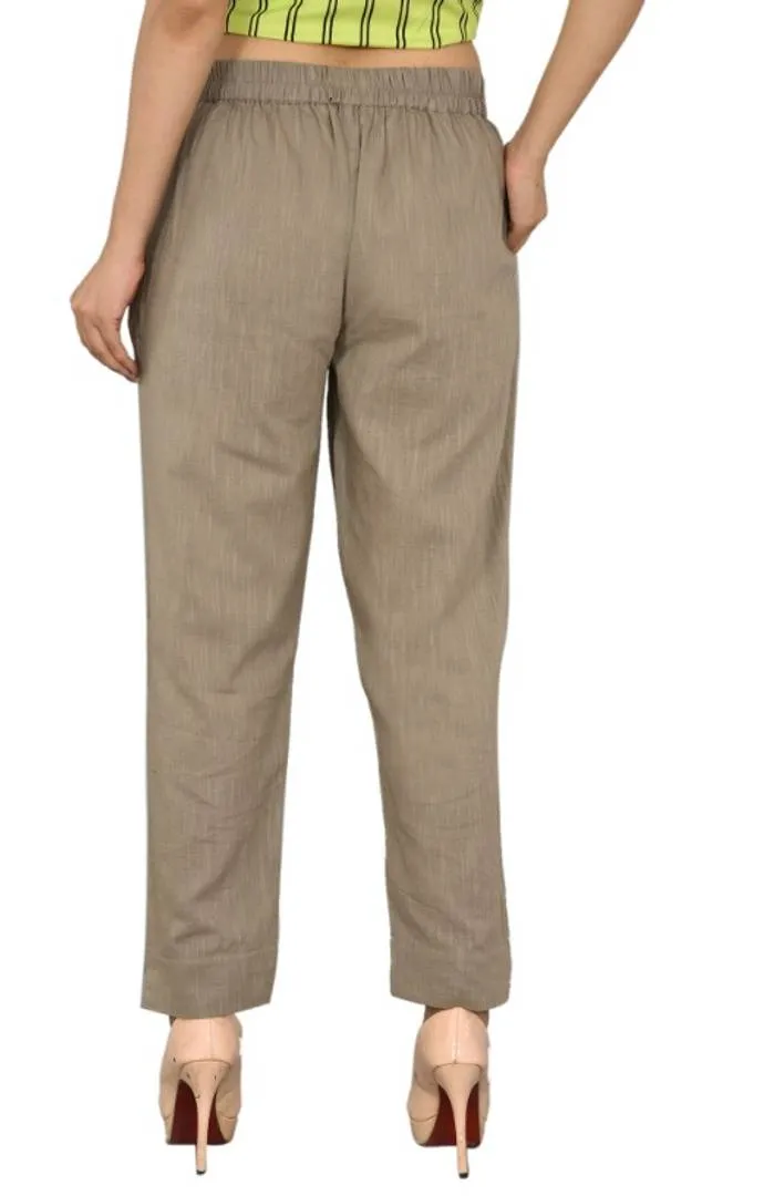 Womens Solid Casual Regular Fit semi elastic 2 pocket Up and Down Style trousers