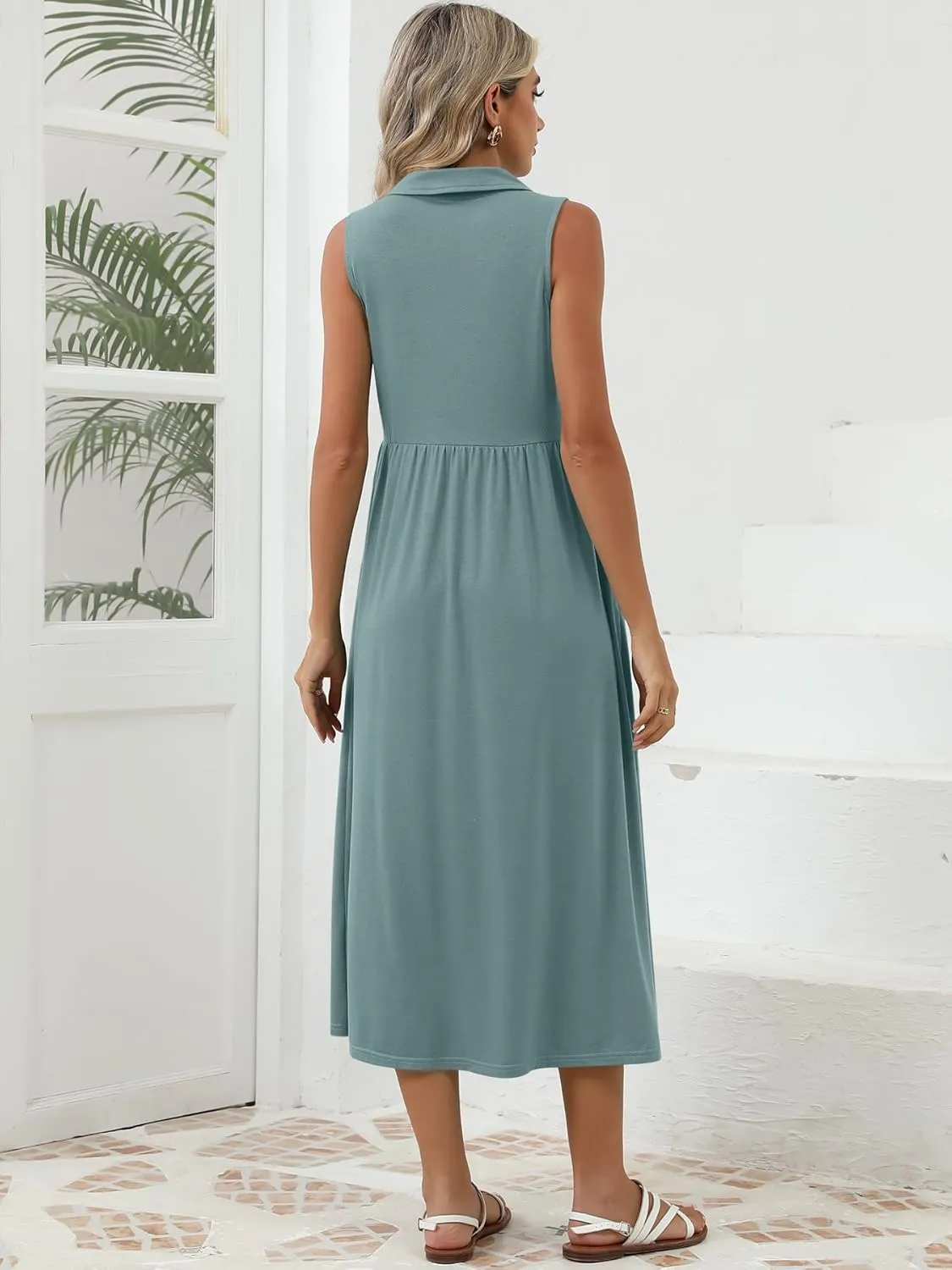 Women's Summer Casual Dresses Maxi Sleeveless Sundress V Neck A-Line Fashion Beach Vacation Long Dress
