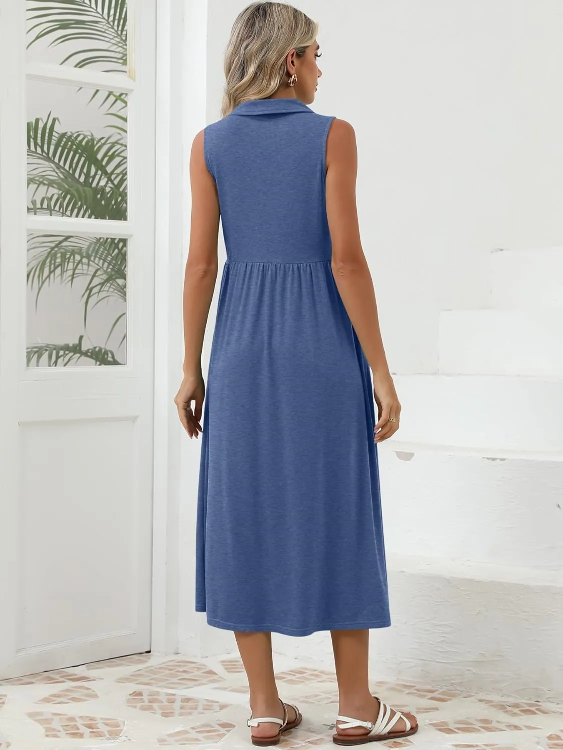 Women's Summer Casual Dresses Maxi Sleeveless Sundress V Neck A-Line Fashion Beach Vacation Long Dress