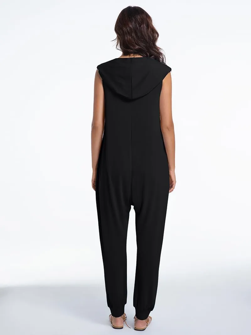 Women's Summer Casual Jumpsuit V Neck Button Down Sleeveless Tank Top Long Pants Romper Overalls With Pockets
