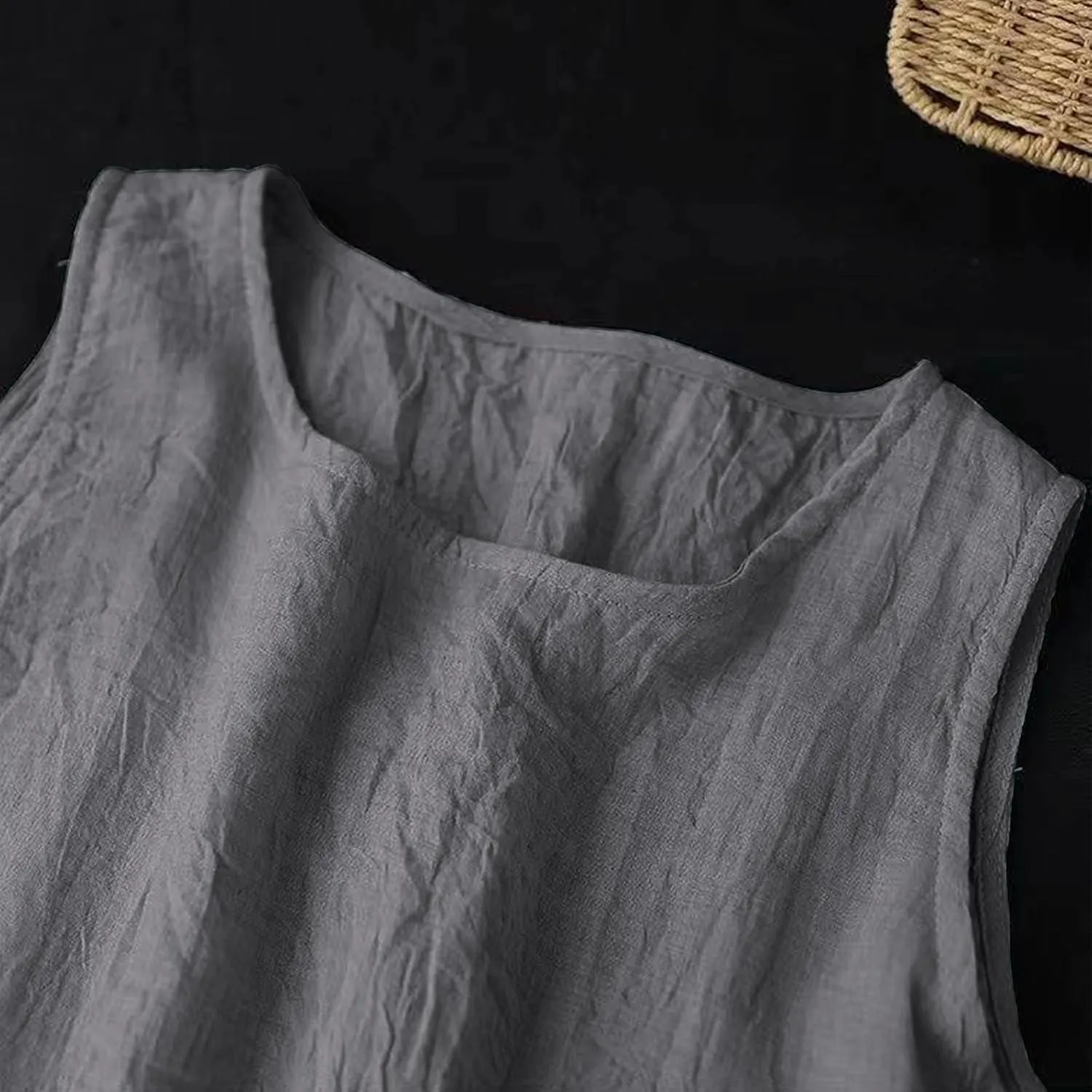 Womens Summer Cotton Linen Long Dress Sleeveless Round Neck Midi Dress Plus Size Casual Sun Dresses Beach Outfits