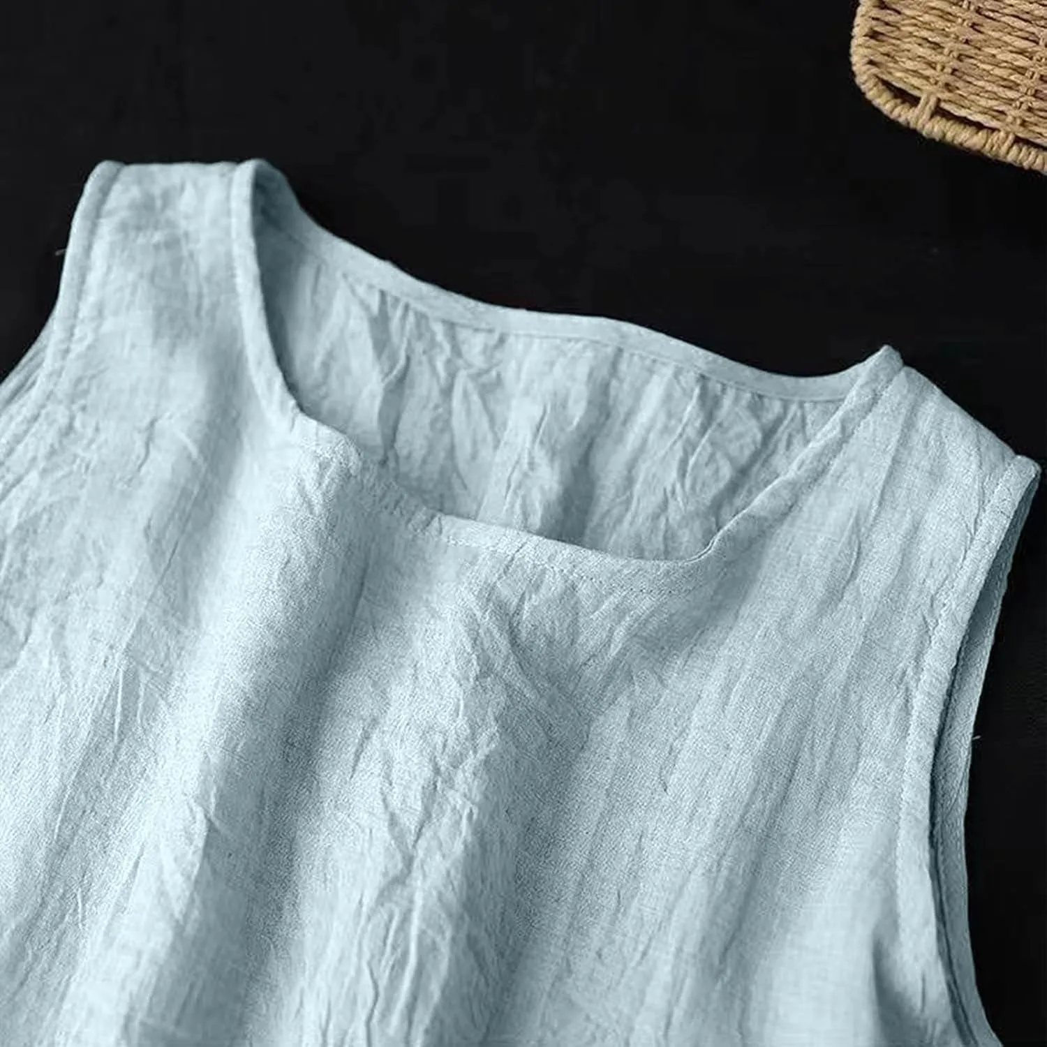 Womens Summer Cotton Linen Long Dress Sleeveless Round Neck Midi Dress Plus Size Casual Sun Dresses Beach Outfits
