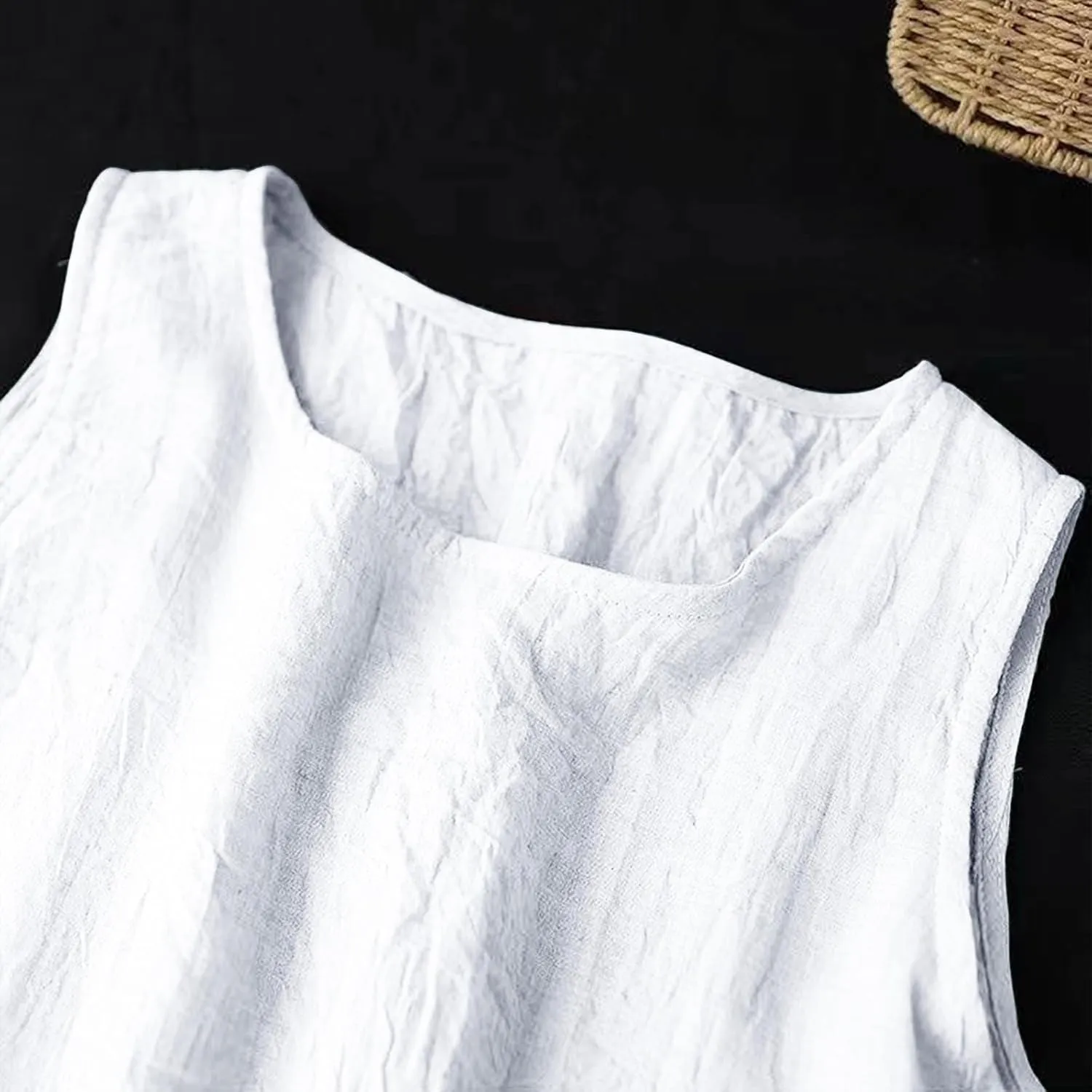 Womens Summer Cotton Linen Long Dress Sleeveless Round Neck Midi Dress Plus Size Casual Sun Dresses Beach Outfits