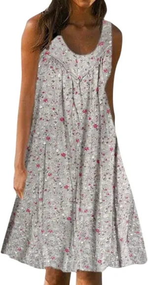 Womens Summer Dresses 2025 Women's Spring/Summer Flower Printed Casual Tank Top Pockets Beach Casual Dress 100