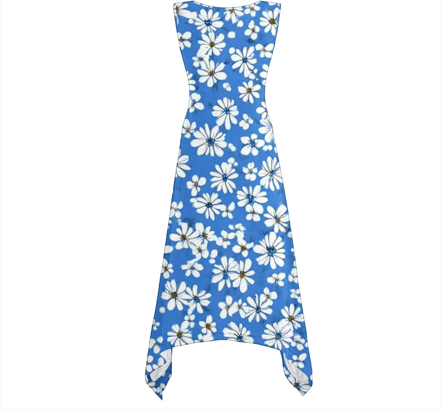 Womens Summer Dresses Loose Sleeveless Crew Neck Beach Irregular Dress with Pockets Printed 2025 Fashion Sundresses