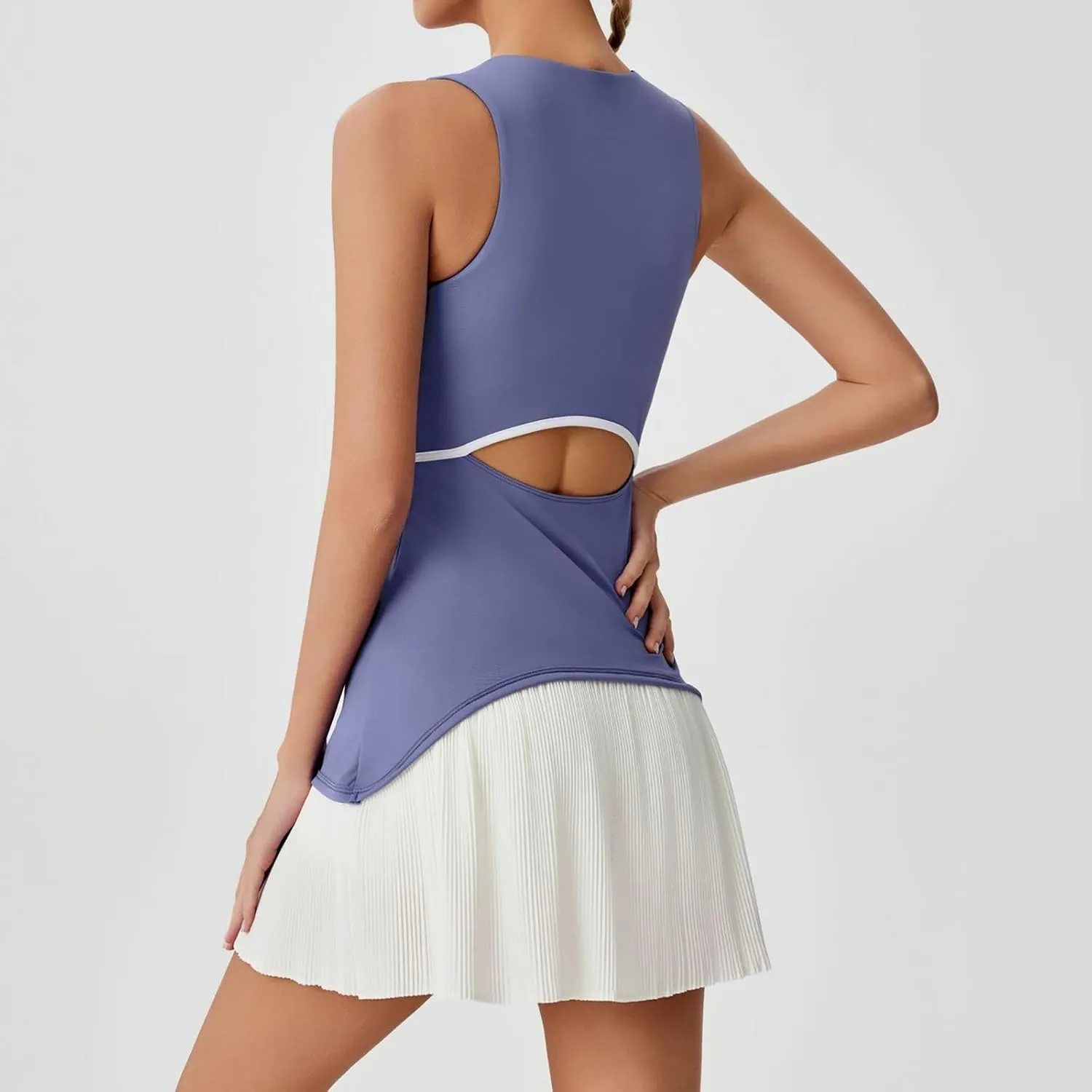 Women's Tennis Dress with Shorts Sleeveless Anti-Exposed Quick Dry Pleated Tennis Skort Summer Casual Workout Golf Dresses
