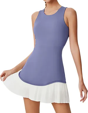 Women's Tennis Dress with Shorts Sleeveless Anti-Exposed Quick Dry Pleated Tennis Skort Summer Casual Workout Golf Dresses