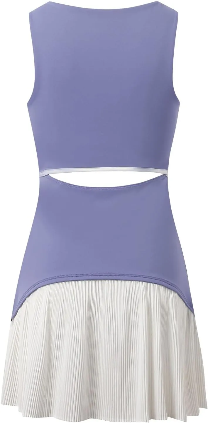 Women's Tennis Dress with Shorts Sleeveless Anti-Exposed Quick Dry Pleated Tennis Skort Summer Casual Workout Golf Dresses