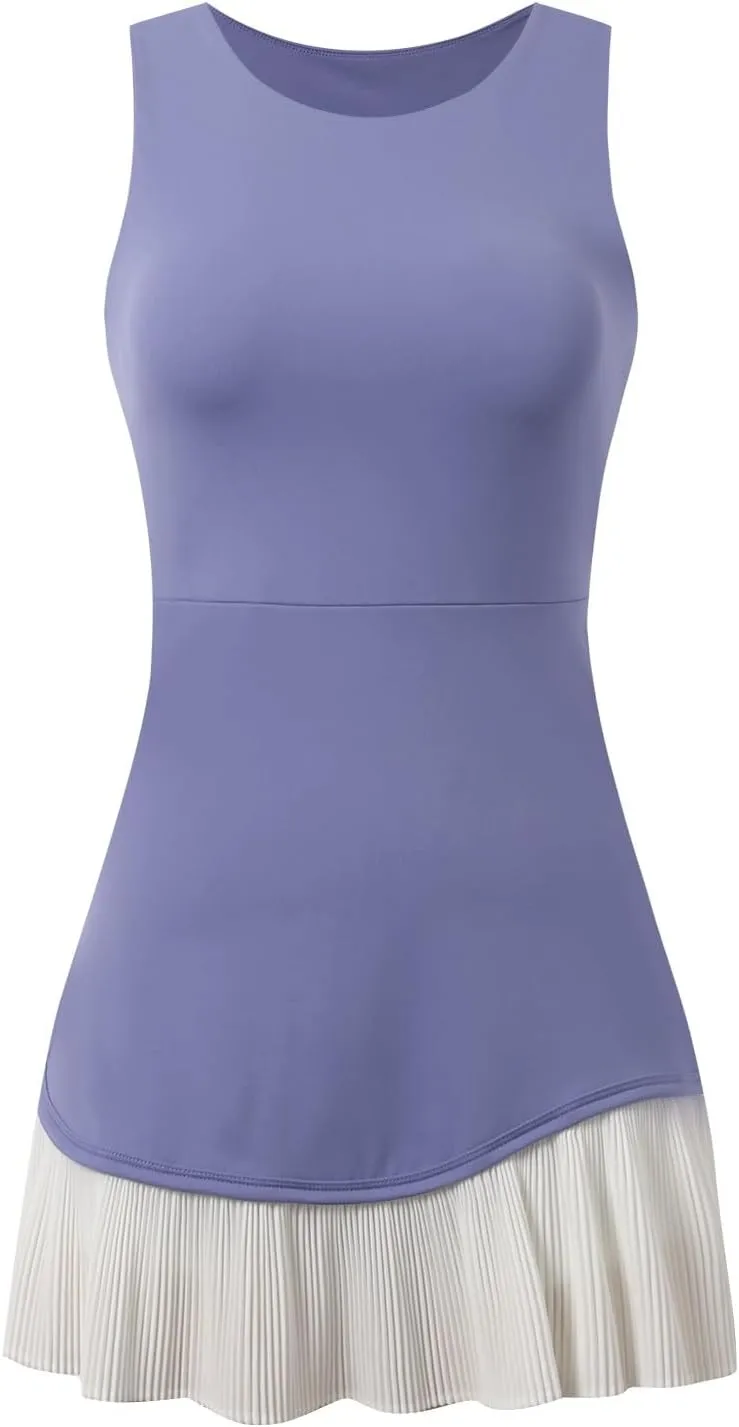 Women's Tennis Dress with Shorts Sleeveless Anti-Exposed Quick Dry Pleated Tennis Skort Summer Casual Workout Golf Dresses
