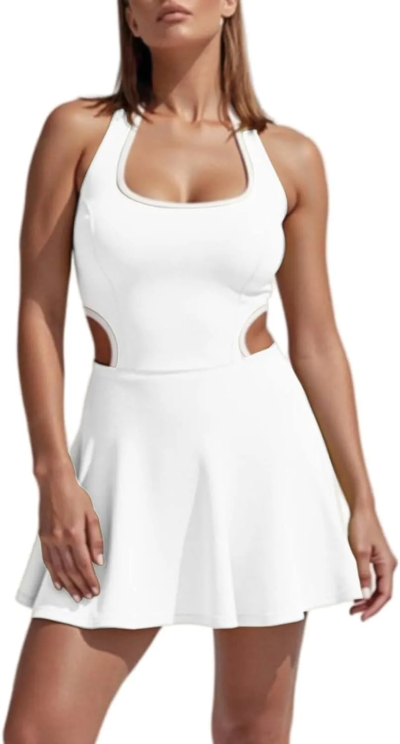 Womens Tennis Skirt Women Sleeveless U Neck Straped Athletic Workout Yoga Dress Onesies Hollow Out Outdoor Golf Skort