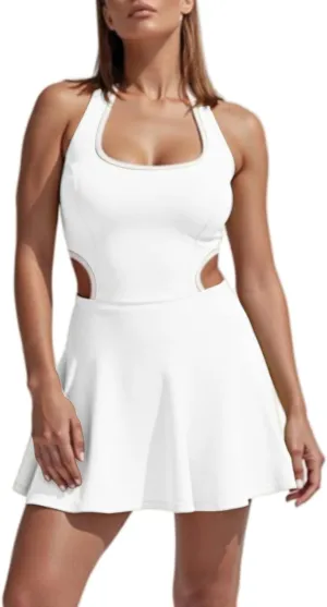 Womens Tennis Skirt Women Sleeveless U Neck Straped Athletic Workout Yoga Dress Onesies Hollow Out Outdoor Golf Skort