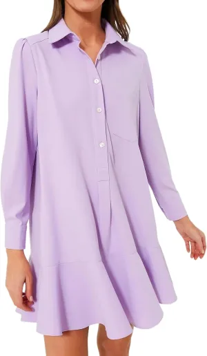 Women's Tunic Shirt Mini Dress Long Sleeve Cotton Drop Waist Collar Short Dress Button Up Ruffle Hem Shift Dresses