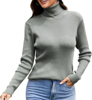 Women's Turtleneck Ribbed Pullover Fashion Long Sleeve Knit Sweater Fall Basic Tops