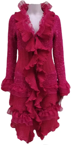 Womens Vintage V Neck Ruffled Asymmetric Cardigan Sweater Outwear Coat