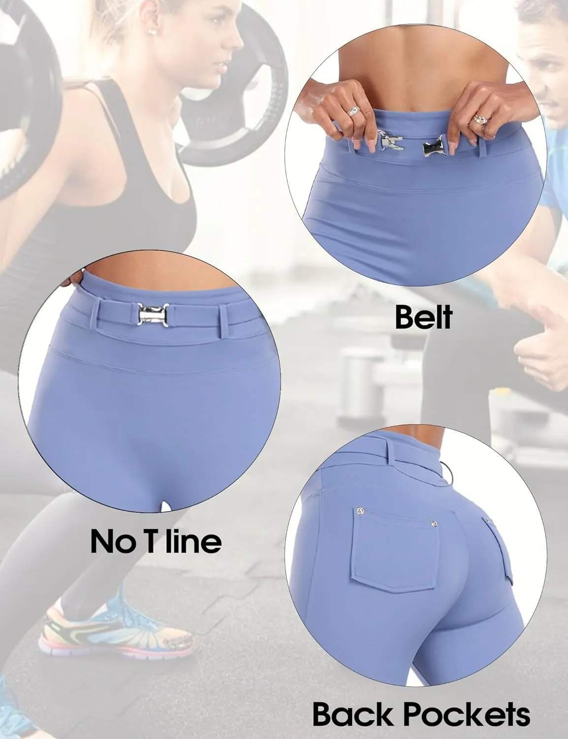 Womens Workout Leggings with Pockets Belt High Waist Butt Lifting Buttery Soft Gym Leggings Yoga Pants Tights