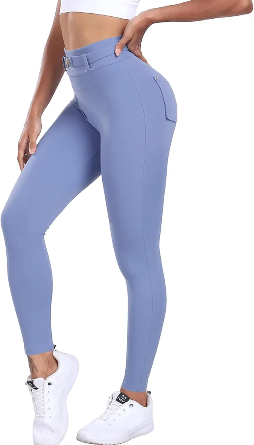 Womens Workout Leggings with Pockets Belt High Waist Butt Lifting Buttery Soft Gym Leggings Yoga Pants Tights