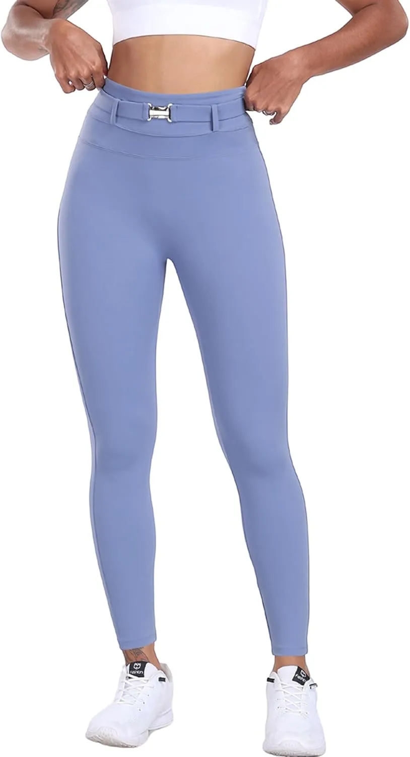 Womens Workout Leggings with Pockets Belt High Waist Butt Lifting Buttery Soft Gym Leggings Yoga Pants Tights