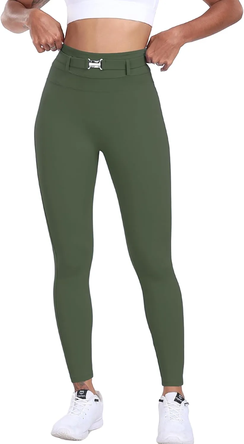 Womens Workout Leggings with Pockets Belt High Waist Butt Lifting Buttery Soft Gym Leggings Yoga Pants Tights