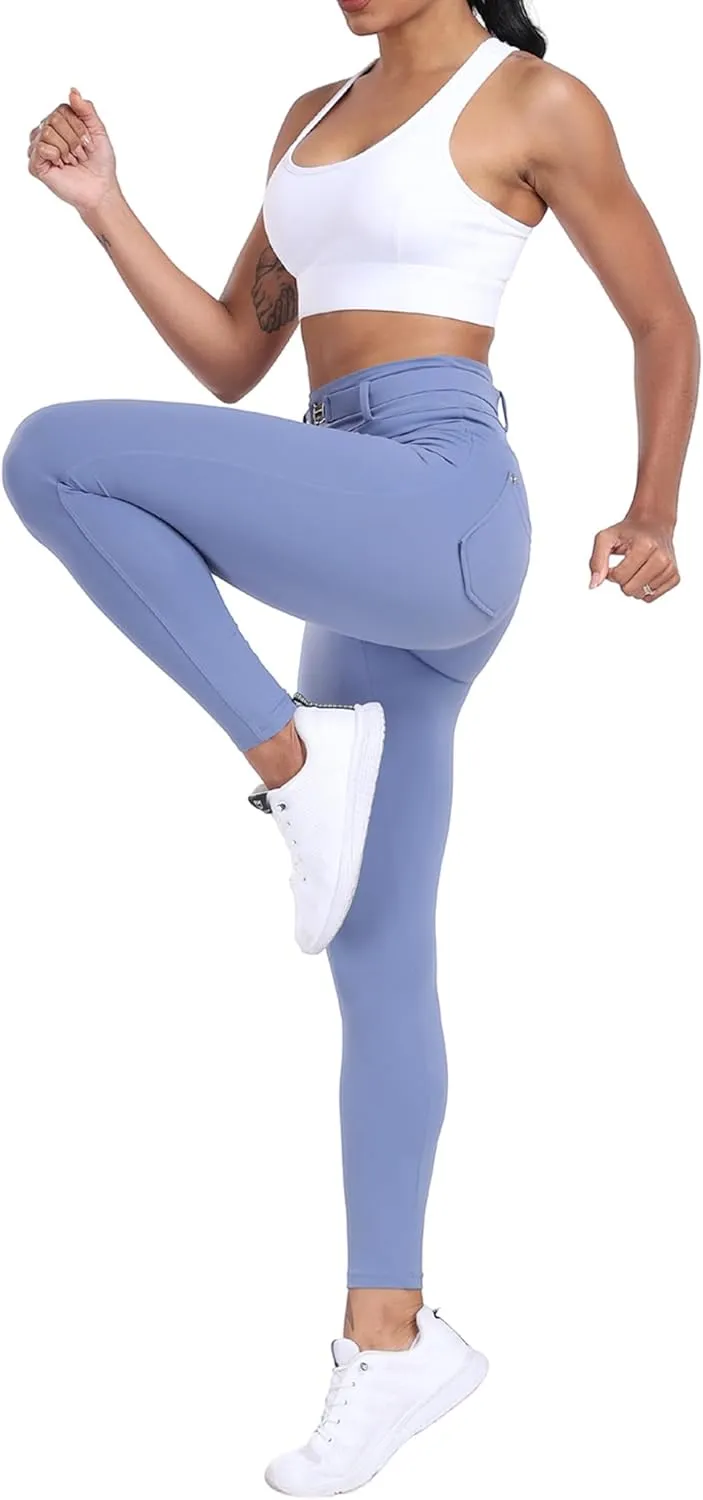 Womens Workout Leggings with Pockets Belt High Waist Butt Lifting Buttery Soft Gym Leggings Yoga Pants Tights