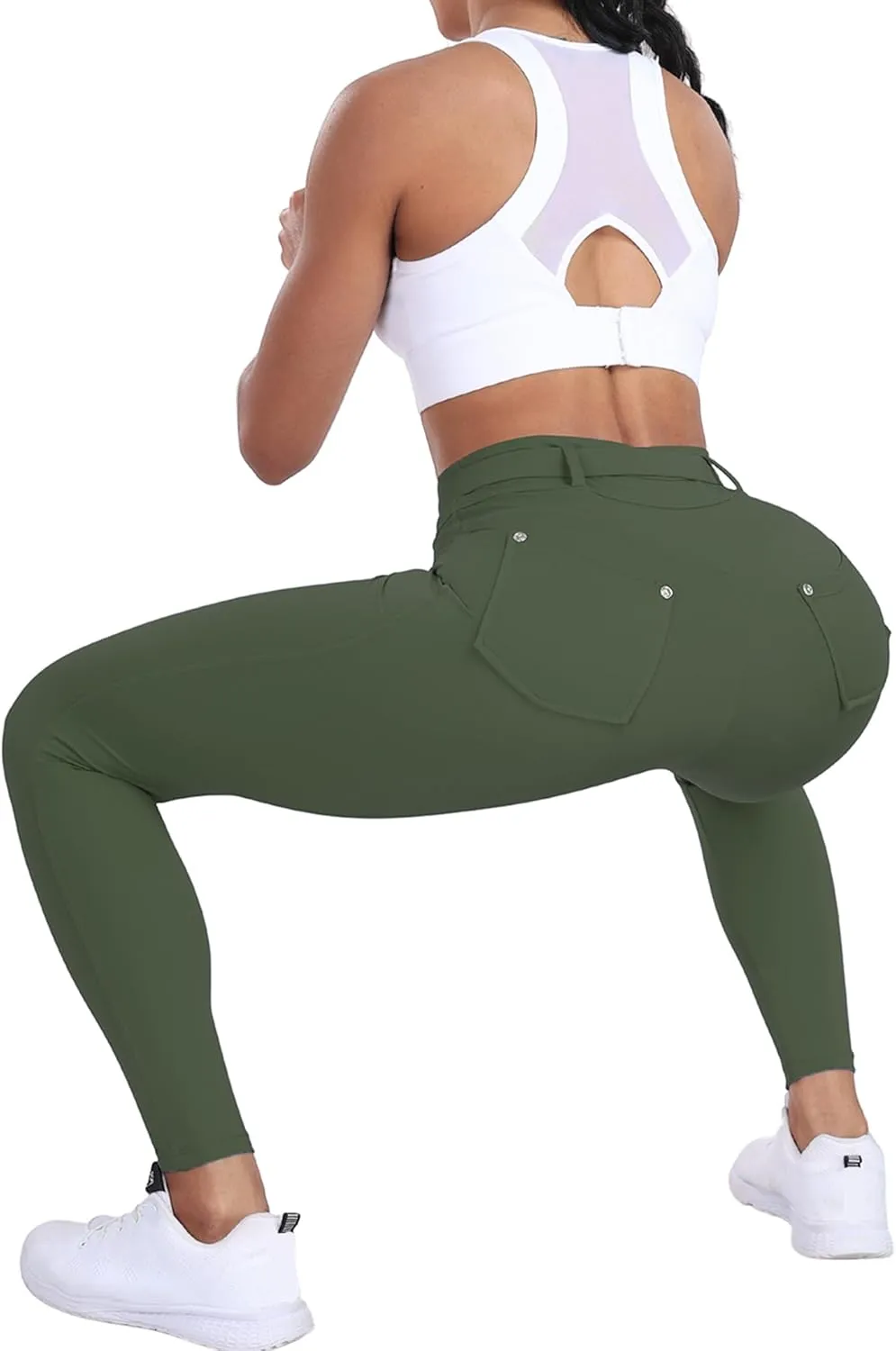 Womens Workout Leggings with Pockets Belt High Waist Butt Lifting Buttery Soft Gym Leggings Yoga Pants Tights