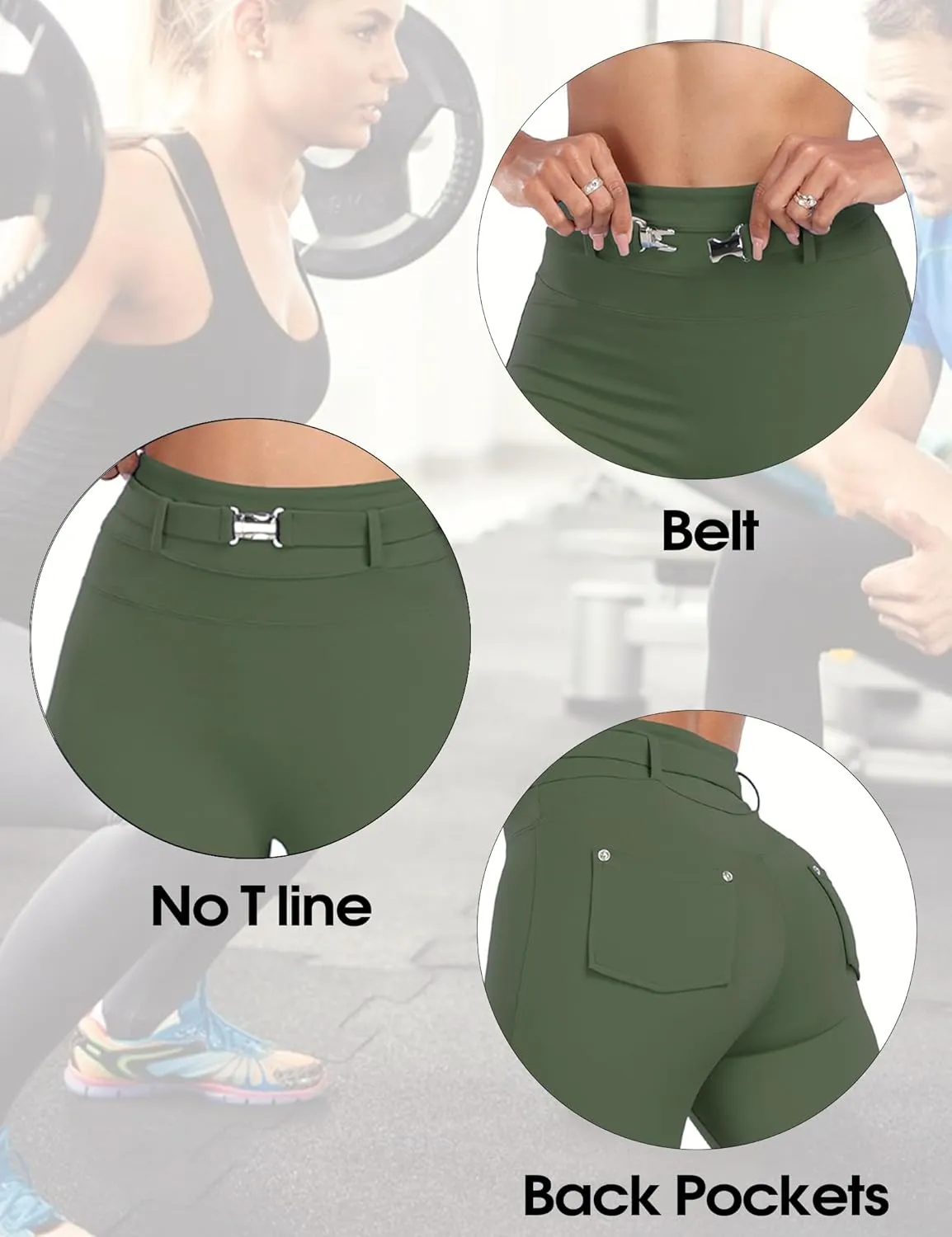 Womens Workout Leggings with Pockets Belt High Waist Butt Lifting Buttery Soft Gym Leggings Yoga Pants Tights