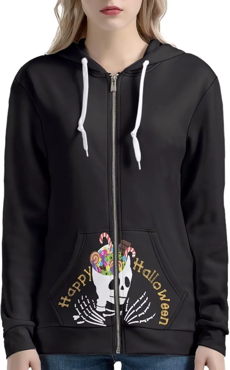 Women's Zip Up Hoodies Long Sleeve Hooded Sweatshirt Teen Girls Jacket Novelty Print Pullover
