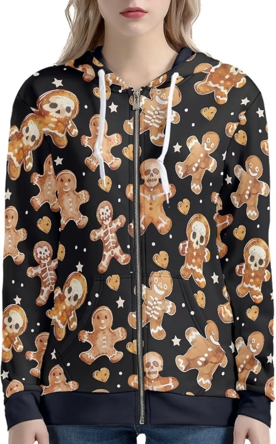 Women's Zip Up Hoodies Long Sleeve Hooded Sweatshirt Teen Girls Jacket Novelty Print Pullover
