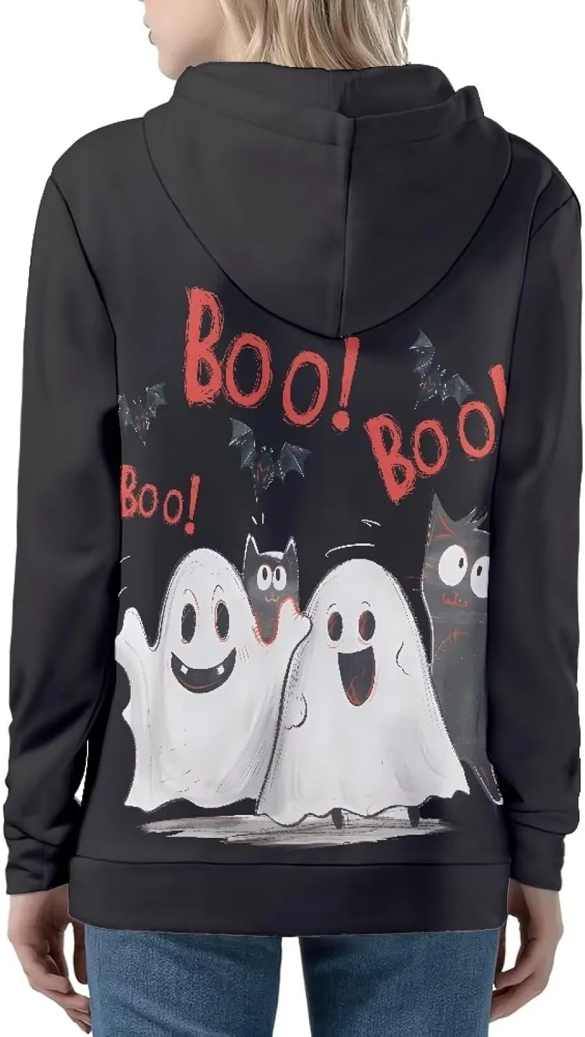 Women's Zip Up Hoodies Long Sleeve Hooded Sweatshirt Teen Girls Jacket Novelty Print Pullover